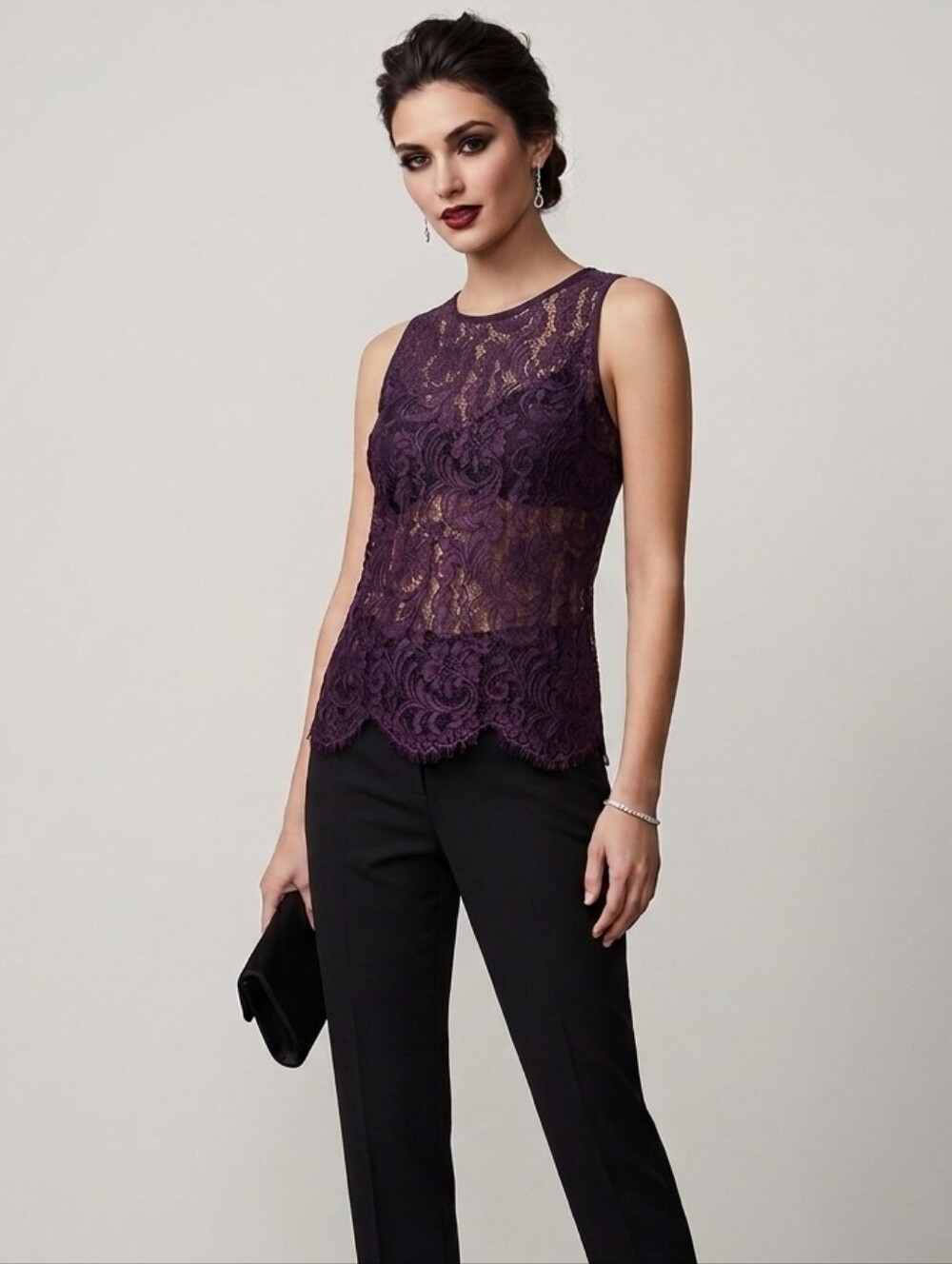 Wilfred Monnier Purple Lace Sleeveless Tank Top Blouse RARE